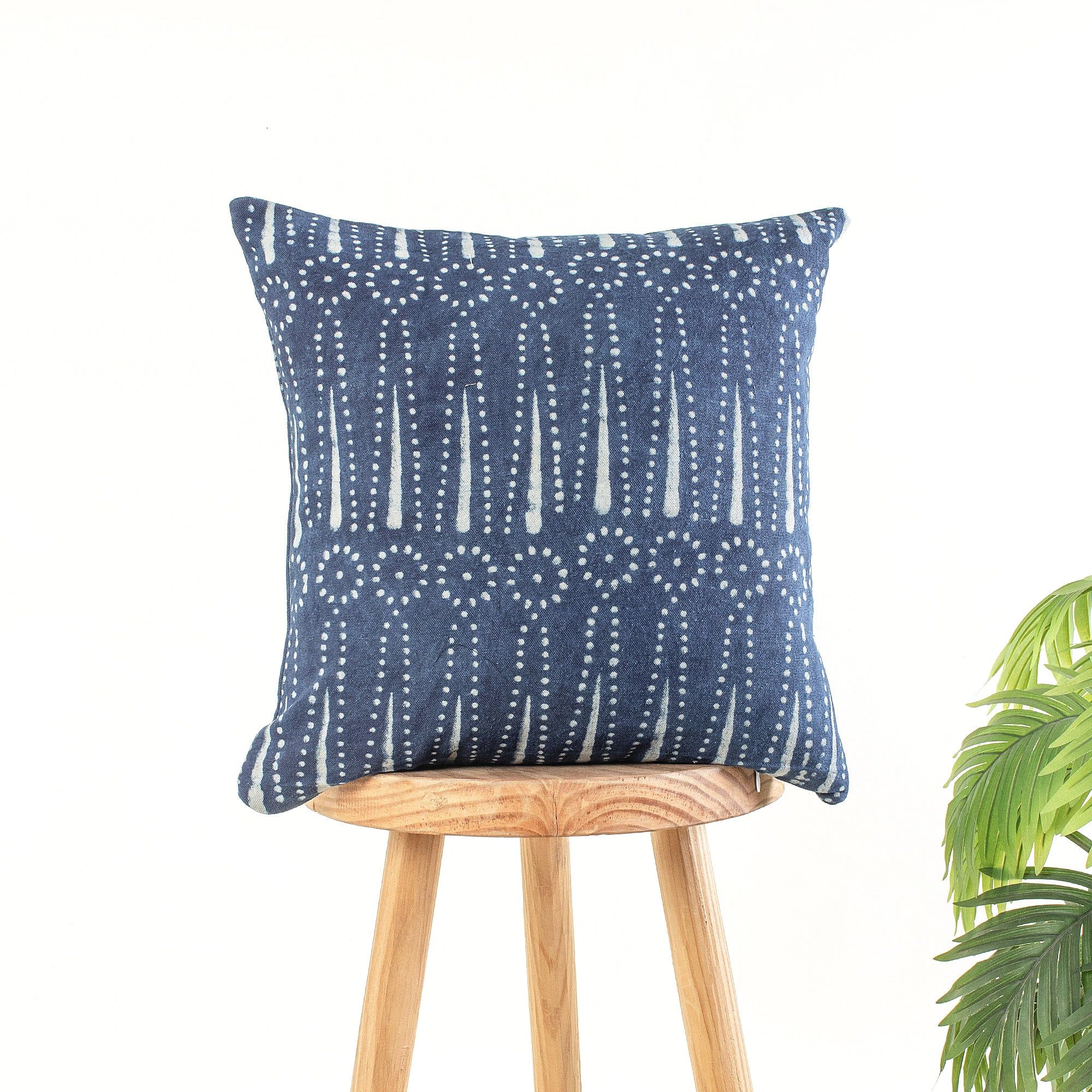 Indigo Hand Block Soft Cotton Canvas Cushion Cover For Living